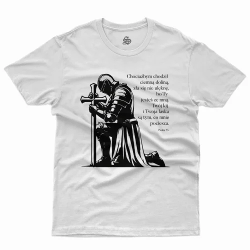 koszulka-meska-z-psalm-23-biala-sanctra Koszulka męska Psalm 23 Rycerz